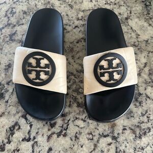 Tory Burch black and cream slides size 6 excellent condition